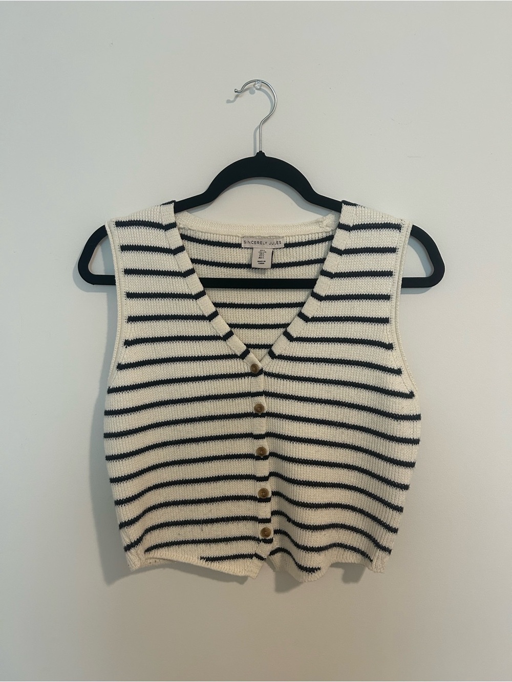 Sincerely Jules Cream & Navy Striped Knit Vest